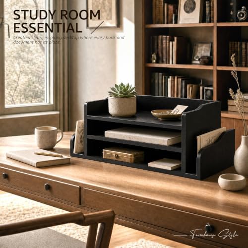 Wood Desk Organizer: File Organizer for Classroom & Office Storage, Black