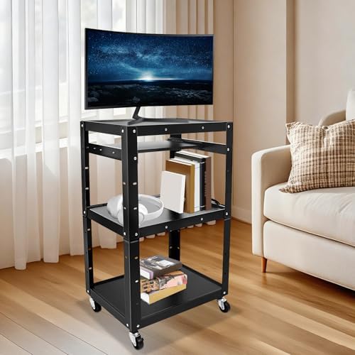 4 Tier Mobile AV Cart with with Pull-Out Keyboard Tray for Office