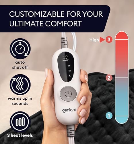 GENIANI Electric Heating Pad for Back Pain & Cramps Relief, Electric Throw, Auto Shut Off, Machine Washable, Moist Heat Pad for Neck & Shoulder, 12x24 (Pack of 2)