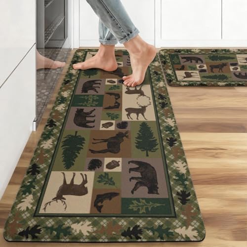 Western Texas Wildlife Kitchen Mats, 2PCs, 17.3"x47"+17.3"x29"