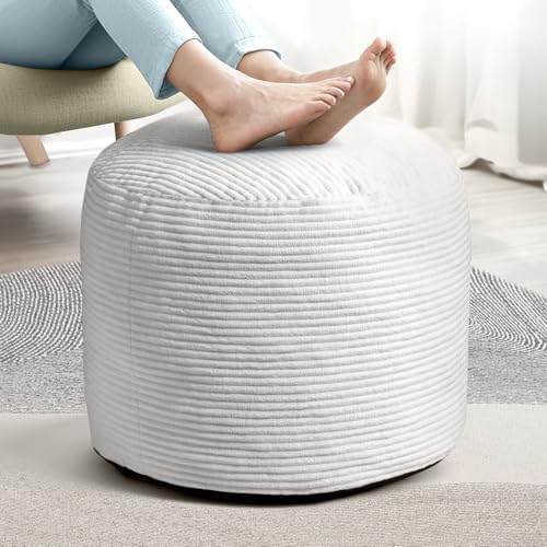 Dual-Size Corduroy Ottoman with Hidden Zipper – Ergonomic Memory Foam Footrest Poufs for Office Desks, Couches & Delicate Floors Light Gray 20"x 15"
