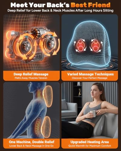 Electric Back Massager, Deep Tissue Kneading Heat for Pain Relief