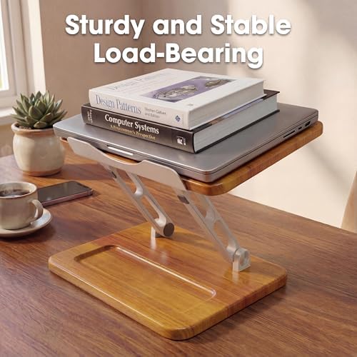 Adjustable Laptop Desk Stand Wood with Storage Slot
