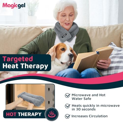 Magic Gel Microwave Heating Pad for Neck and Shoulder Pain Relief, Moist Heat Neck Warmer with Clay Beads, Soft Heated Neck Wrap for Stiff Neck, Muscle Tension & Hot Compress Therapy