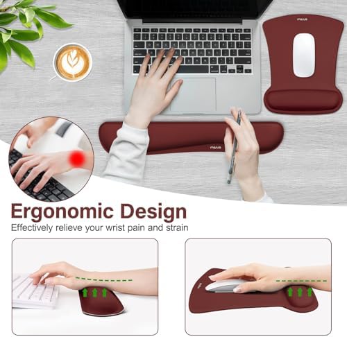 MOSISO Wrist Rest Support for Mouse Pad & Keyboard Set, Wine Red