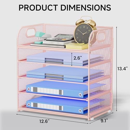 5-Tier Stackable Paper Organizer with Handle, Pink