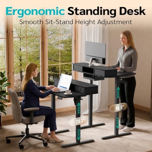 35" x 24" Electric Standing Desk with Dual Drawers, Black
