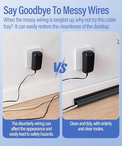 6 Pack Under Desk Cable Management Kit, J Channel Cable Raceway with Double Side Tape, Cord Organizer Tray for Desk, Easy Install, No Drilling, Cable Hider for Home & Office, Child & Pet Proof