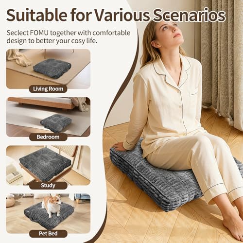 Floor Cushions, Corduroy Floor Pillow, Floors Pillows for Adults & Pets, Large Floors Pouf, Square Floored Pillows for Sitting & Yoga(2PC, Dark Grey，22"×22"×5.9")