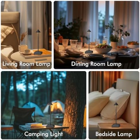 3 Pack Small Black Rechargeable Cordless Table Lamps Dimmable