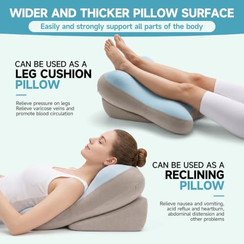 24” Back Pillow with Adjustable Headrest, 2-in-1 Ergonomic Dual-Layer Wedge Backrest for Sitting/Reclining, Lumbar & Neck Support, Bed, Sofa & Floor, Reading, TV, Lounging & Gaming (Blue)