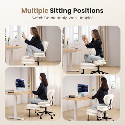 Cross Legged Office Chair, Ergonomic Cloud Criss Cross Desk Chair, Meditation Chair with Wheels, Height Adjustable Seat for ADHD, Wide Kneeling Chair with Back Support