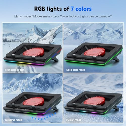 IETS GT600 RGB Laptop Cooling Pad Equipped with Gigantic Turbo-Fan（5.5inch Diameter）,Sealed Foam for Rapid Cooling Gaming Laptop,14.1-19.3 inch Laptop Cooler with 3-Port USB Hub,Dust Filter