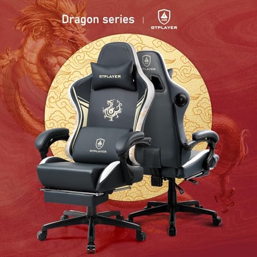 GTPLAYER Gaming Chair with Bluetooth Speakers and Footrest, Dragon Series Video Game Chair, Heavy Duty, Ergonomic, Esports Computer Office Chair, (BLUEGRAY)