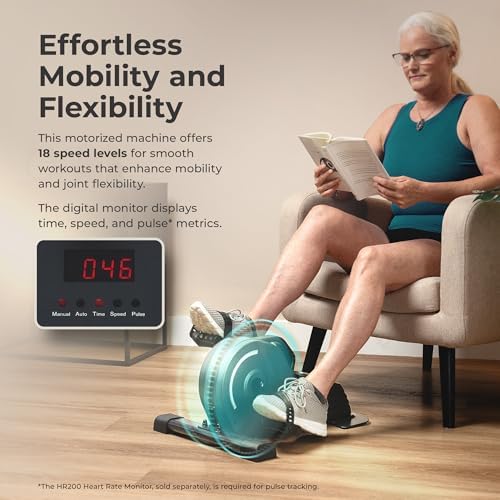 Sunny Health & Fitness Smart Motorized 2-in-1 Pedal Exerciser, Indoor Compact Under-Desk Mini Bike for Low-Impact Cardio Workout and Physical Therapy, Free SunnyFit Training App Connection