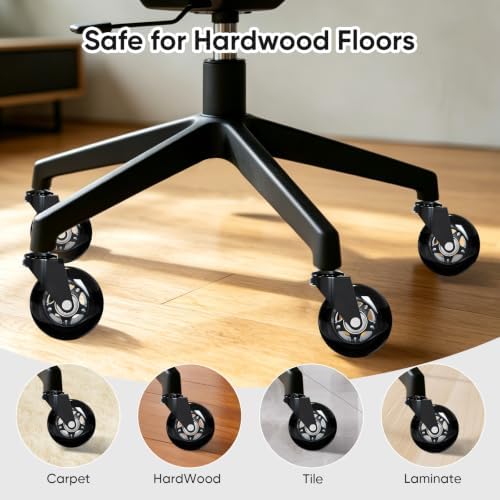 Office Chair Wheels - Replacement Rubber Wheels - Universal Fit 3" Casters
