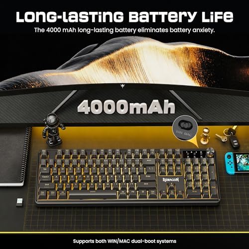 Redragon RM104 Wireless Gaming Keyboard with Knob, Tri-Mode BT/2.4G/USB-C RGB Computer Keyboards, 4000mAh Battery, Programmable Software Support, Anti-Ghosting, Compatible with PC Mac