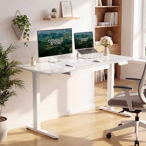 YDN Glass Standing Desk with Drawers 48x24 Inch Super White