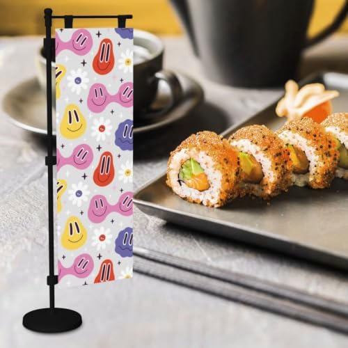 Happy Faces Daisy Deluxe Desk Flag Set, 12 x 4 Inch Miniature Table Flag with 14" Pole & Stand Base
