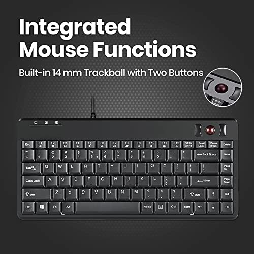 Perixx PERIBOARD-505H Wired Mini Keyboard with Built-in Trackball, 0.55 Inch Trackball and 2 USB Hubs, Black, US English Layout