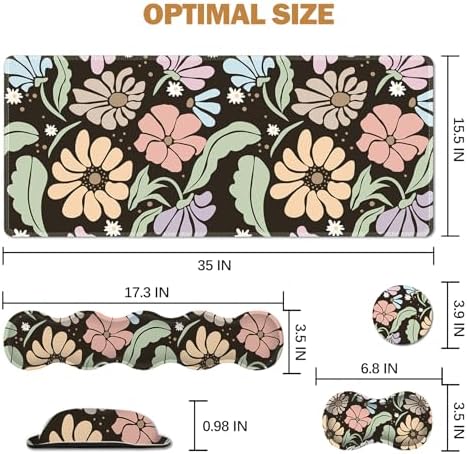 ARTSO Keyboard Wrist Rest Large Mouse Pad Wrist Support,Black Floral 4in1 Keyboard Pad Desk Mat,Ergonomic Memory Foam Wrist Support Cushion for Home Office