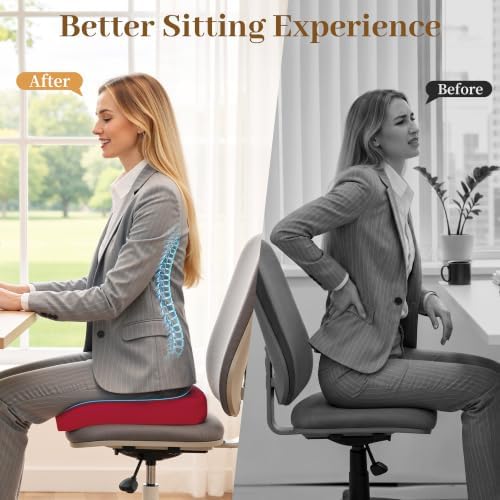 TranquilRelax 2XL Memory Foam Seat Cushion for Office Chair, 3.7-Inch, Red