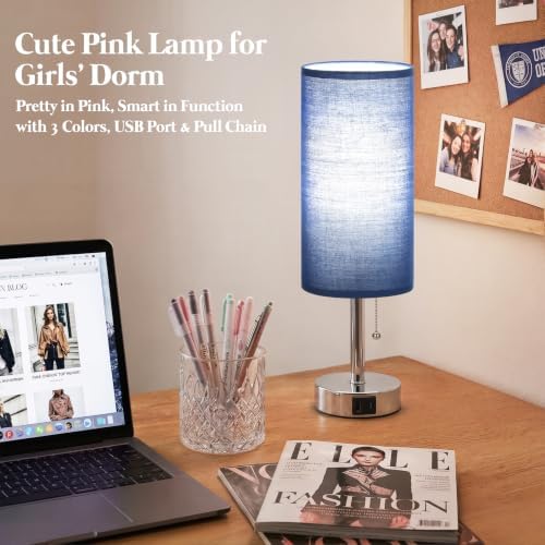 Blue Bedside Table Lamp for Bedroom - Small Nightstand Lamp for Girls