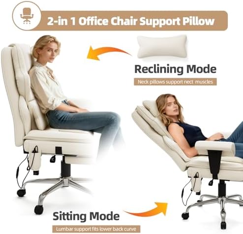 Executive 7-Point Massage Heated Office Chair with Footrest, Beige