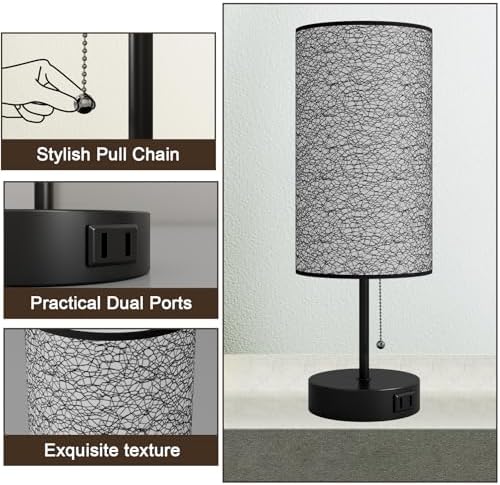 YIDPU Table Lamp for Bedroom,Nightstand Lamp for Bedside with AC Outlets,Adjustable 3color LED Light Desk Lamp for Home Decor,Included Bulb and Lamp Shade(Black-OnlyAC, 1PCS)