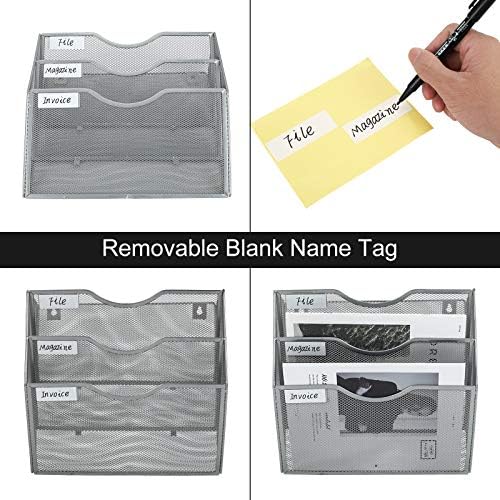 PAG-Mass Hanging Wall File Holder Mail Organizer Wall Mount Document Letter Rack, 3-Tier, Silver