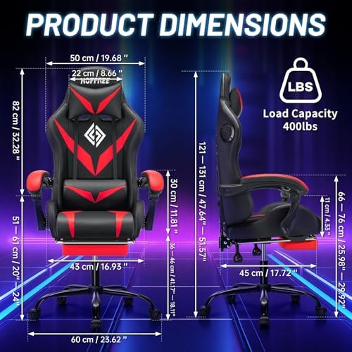 HOFFREE LED Gaming Chair with Speakers RGB Lights Computer Chairs-Red