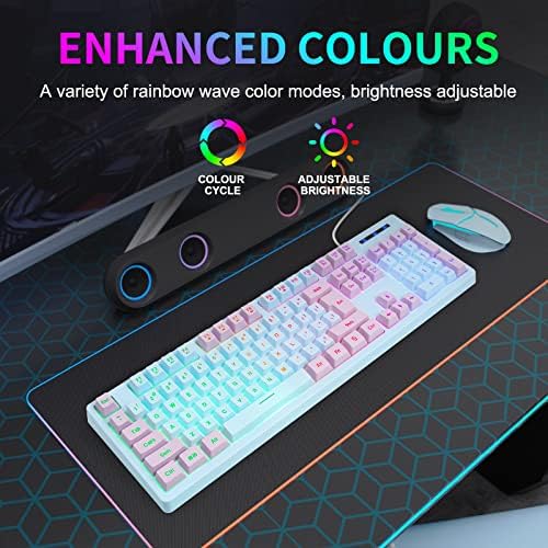 HUO JI Gaming Keyboard USB Wired with Rainbow LED Backlit, Blue Purple