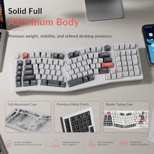 Keychron Q13 Ultra 8K Wireless Mechanical Keyboard, White 96% Alice Ergonomic Keyboard with Numpad, Full Aluminum RGB Custom Keyboard, Hot-Swappable Silk POM Switch for Mac Windows Linux