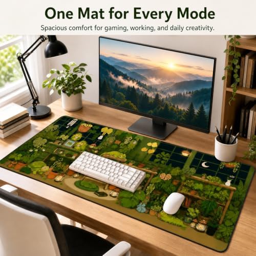 Cute Animal Mouse Pad 31.5x15.7 in, Kawaii Green Frog Desk Mat