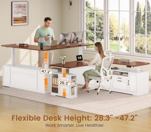 SEDETA Farmhouse L Shaped Executive Electric Standing Desk with 4 Drawers