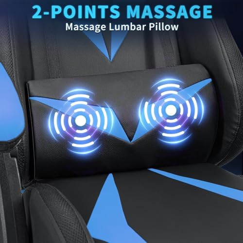 RGB Gaming Chair with Massage & Footrest Racing Style Computer Chair-Blue
