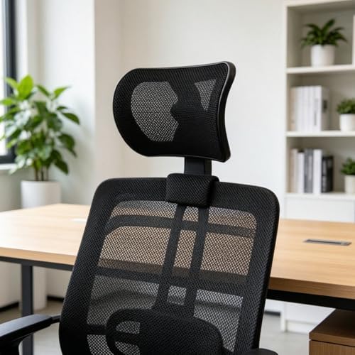 Office Headrest Mesh Ergonomic Attachment Chair Extension Adjustable Neck Support Design Suitable for Workspaces Gaming, Black-D