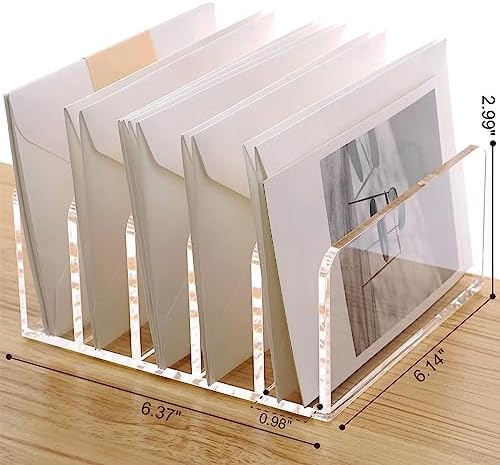 SANRUI Clear Mail Organizer Desk Sorter, Acrylic Letter File Holder 5-Slot