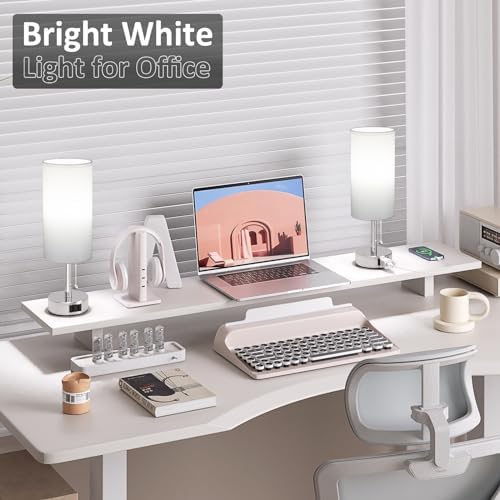 Silver Bedside Table Lamps Set of 2 - Bedroom Lamp for Desk, AC Outlet