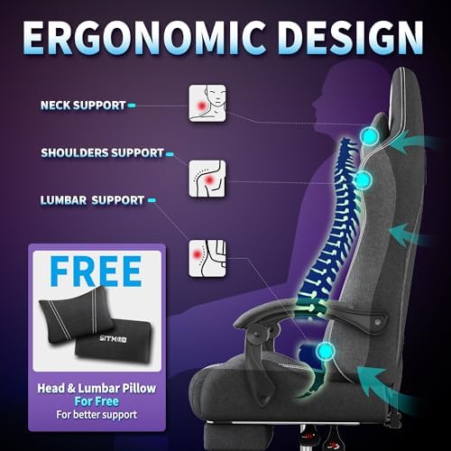 SITMOD Big Tall Fabric Gaming Chair with Footrest, Reclining Computer Chair