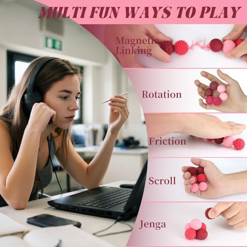 Silicone Magnetic Balls, Fidget Toys for Adults & Teens, 6PCS Stress Balls Sensory Toy, Quiet Magnet Desk Fidgets with Textured, ADHD Anxiety Relief Items, Fun Stocking Suffers Gifts (Red)