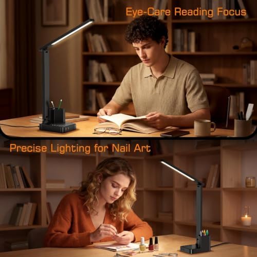 LED Desk Lamps for Dorm Office with USB C Charging Station, 800lm, CRI>90