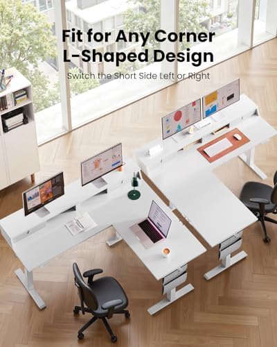 ErGear 63 inch L Shaped Standing Desk with Drawers and Storage Shelf