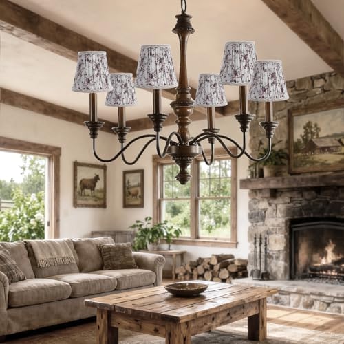 Fuloon Chandelier Lamp Shades, Clip on Small Sconce Lamp Shades, Suit for Candelabra Bulbs in Modern/European/French Country/Farmhouse Decoration, 3.5x4.3x4.9 in(6 Pack, Chiffon Rosa Printed)