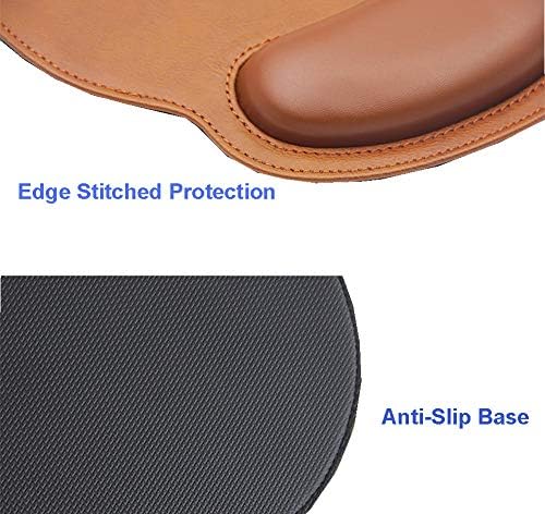 RICHEN Ergonomic PU Leather Mouse Pad with Wrist Support,Comfort Memory Foam,Waterproof Surface，Non- Slip Rubber Base for Computer Laptop & Mac,Lightweight Rest for Home,Office & Travel (Brown)