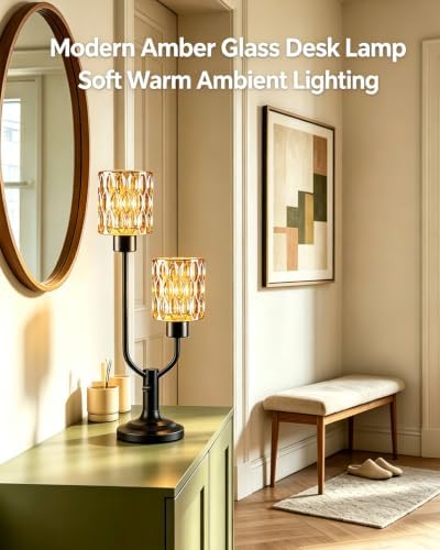 Lightdot Nightstand Lamps Set of 2 Vintage Amber Glass Table Lamp Dimmable