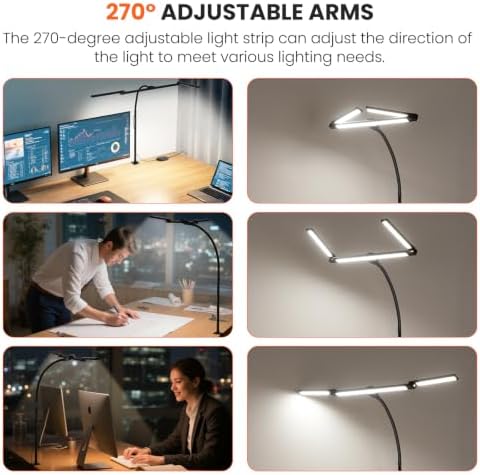 LED Desk Lamp for Office Home, 3 Light Bar Adjustable Desk Light with Clamp