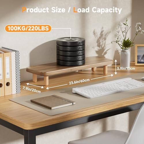 Monitor Stand Riser, 24 Inch Wood Desk Organizer with Monitor Stand & Storage Computer Monitor and Laptop Riser Multifunctional Laptop Stand Desk Organizer for Office Home Screen/Laptop/PC -Light Walnut