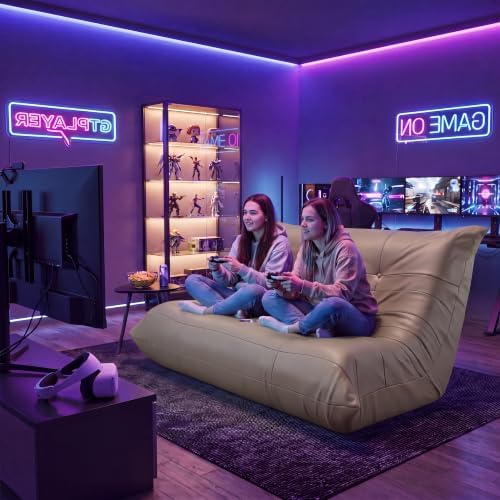 Homall Floor Gaming Chair Boneless Loveseat Couch, Ergonomic Floor Sofa Couch with Cup Holders, Leather Lazy Floor Lounger for Gaming, Reading, Relaxing, Watching TV (Khaki)