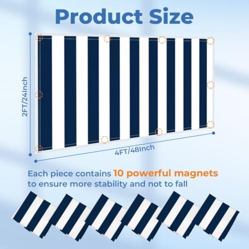 6 Pcs Fluorescent Light Covers for Ceiling Lights Vertical blue white stripes Magnetic Light Filters Decorative for Classroom Office Hospital Home 4x2 Ft